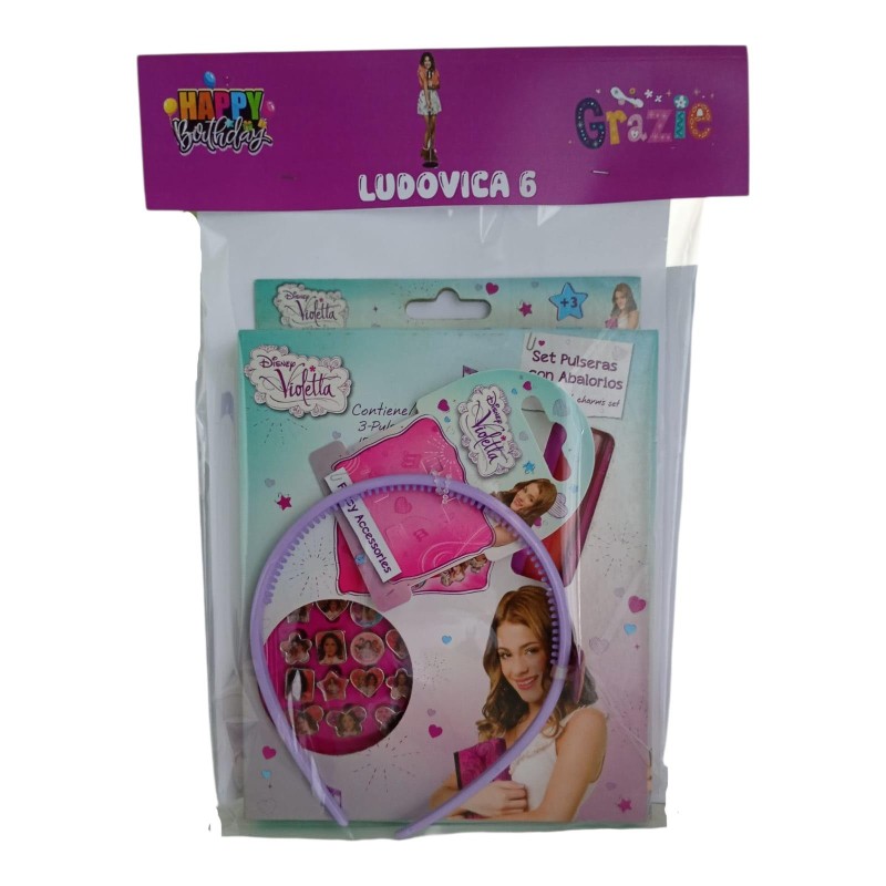 Set Regalo Festa Disney Violetta™ – Braccialetti Componibili con 18 Charm + Cerchietto Gadget Fine Festa Compleanno Bambine