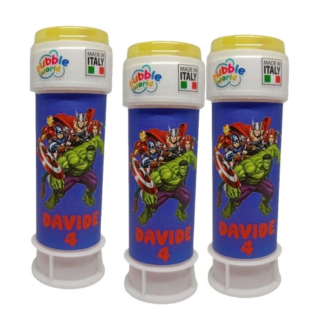 Bolle di Sapone Avengers Marvel Personalizzate con Nome ed Età – Regalini Fine Festa Supereroi per Compleanni Bambini