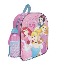 Zaino Asilo Principessa con Borraccia | PVC Impermeabile 30x25x8 cm | Regalo Perfetto per Bambine Moderne