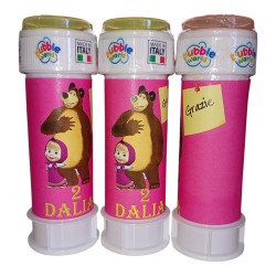 Bolle di Sapone Personalizzate Masha & Orso – Regalo Compleanno con Nome e Età, 60ml, Idee per Feste e Bomboniere Uniche