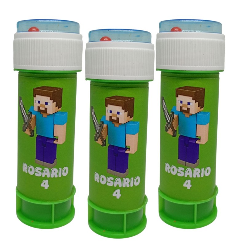 "Bolle di Sapone Minecraft Personalizzate – Nome e Età del Festeggiato | Idee Regalo e Gadget Fine Festa Compleanno Bambini"
