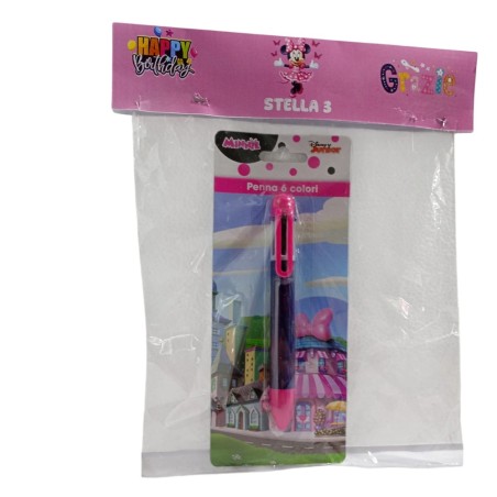 “Penna 6 Colori Minnie – Regalino Personalizzato per Feste e Compleanni, Confezionata con Nome e Età”