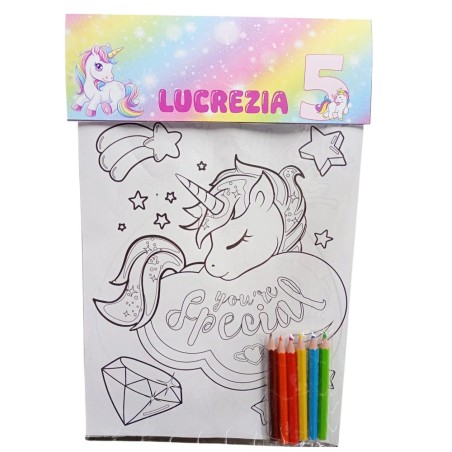 Kit Festa Disney Unicorno Personalizzato – Album da Colorare + Matitine | Regalini Fine Festa Compleanno e Battesimo Bambina