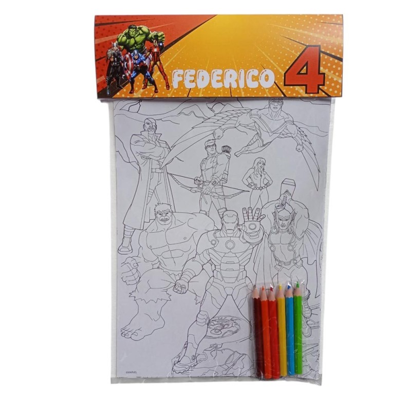 Kit Festa Marvel Avengers Personalizzato – Album da Colorare + Matite Regalini Fine Festa per Compleanno, Bambino