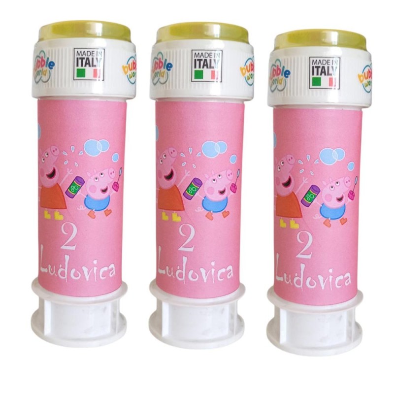Regalini Fine Festa Compleanno Peppa Pig – Bolle di Sapone Personalizzate con Nome e Età | Bomboniere Originali Bambini