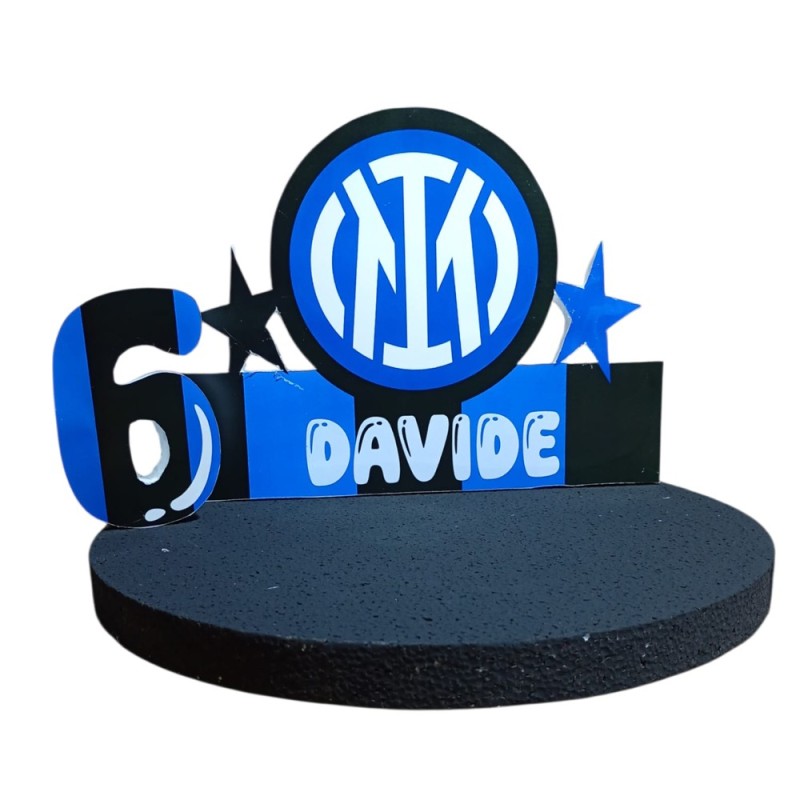 Topper Inter Personalizzato in Polistirolo con Nome ed Età – Decorazione Compleanno Tema Calcio
