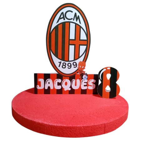 Topper Centro Tavola AC Milan Personalizzato in Polistirolo con Nome ed Età – Decorazione Compleanno