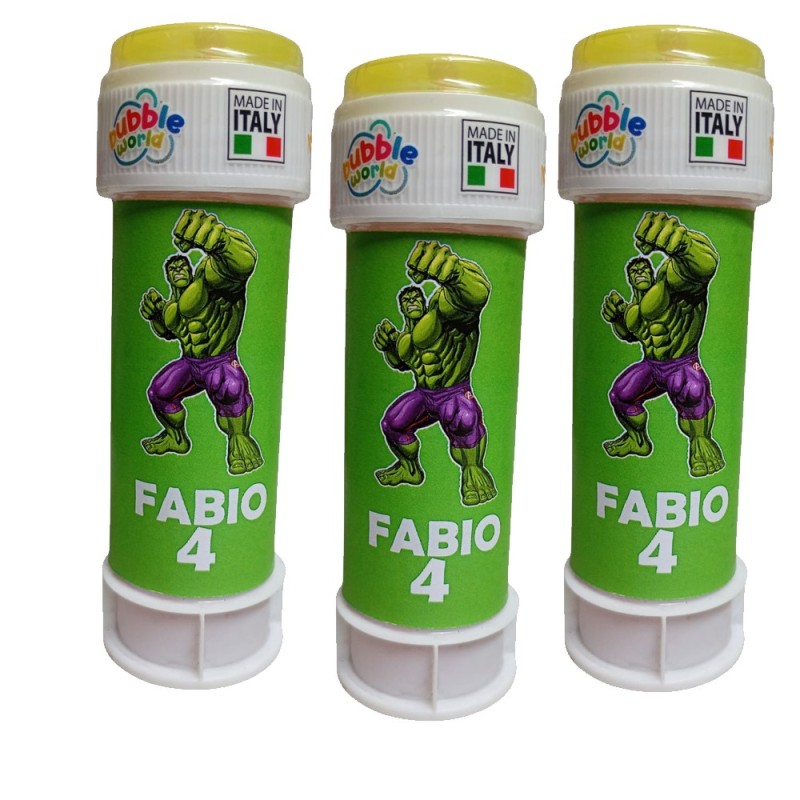 Regalini Fine Festa Compleanno Hulk Personalizzati con Nome ed Età – Bolle di Sapone a Tema Incredibile Hulk Gadget Festa