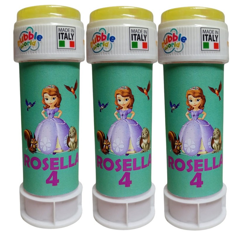 Regalini Fine Festa Principessa Sofia Bolle di Sapone Personalizzate con Nome ed Età