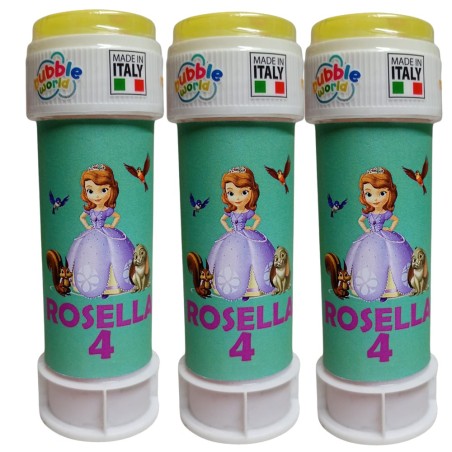 Regalini Fine Festa Principessa Sofia Bolle di Sapone Personalizzate con Nome ed Età