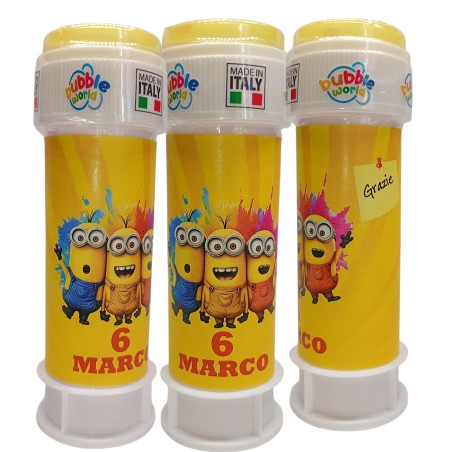 Bolle di Sapone Minions Personalizzate – Regalini Fine Festa con Nome e Età