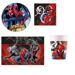 Kit Festa Compleanno Spiderman Bambini Coordinato Tavola Party da 8 a 40 Persone con Piatti Bicchieri Tovaglioli e Tovaglia