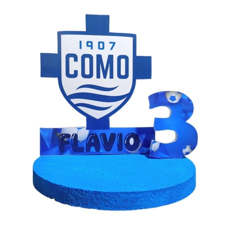 Centro Tavola Como Calcio Personalizzato in Polistirolo 3D – Decorazione Compleanno con Nome ed Età per Tifosi Biancoblù