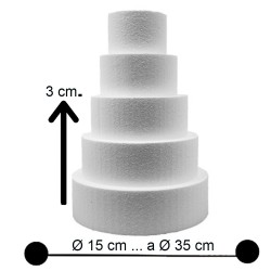 Base per Torte in Polistirolo Professionale - Formato Tondo, Varie Misure (H 3cm) - Supporto Rigido per Cake Design e Dummy