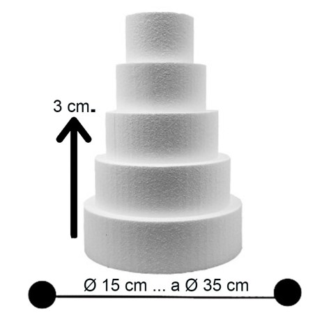 Base per Torte in Polistirolo Professionale - Formato Tondo, Varie Misure (H 3cm) - Supporto Rigido per Cake Design e Dummy