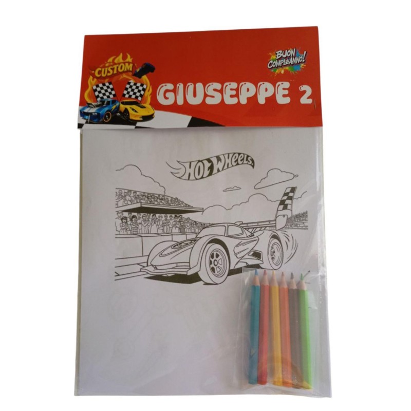 Regalini Fine Festa Hot Wheels – Kit da Colorare Personalizzato con Nome ed Età | Matite Incluse, Idea Compleanno Bambini