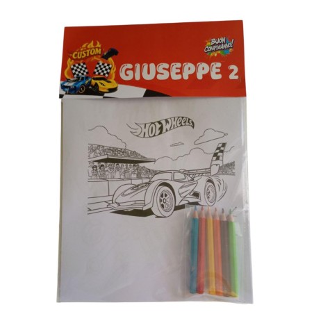 Regalini Fine Festa Hot Wheels – Kit da Colorare Personalizzato con Nome ed Età | Matite Incluse, Idea Compleanno Bambini
