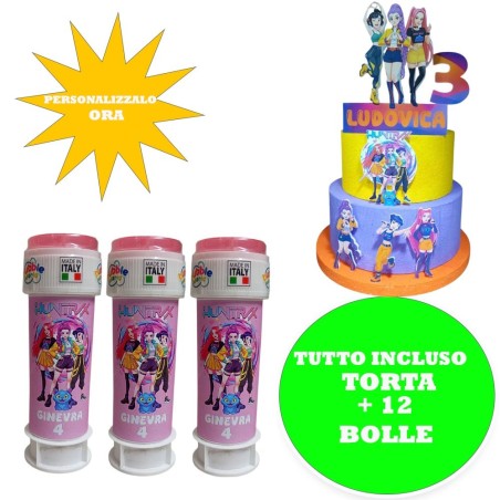 Kit Festa Compleanno Kpop Demon Huntrix Torta Scenografica Bolle di Sapone Personalizzate Allestimento Completo per Party