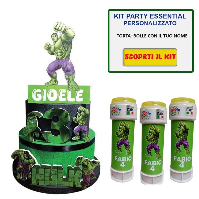 Kit Festa Hulk 70cm con Torta Scenografica 3D in Polistirolo + 12 Bolle Personalizzate Decorazione Compleanno