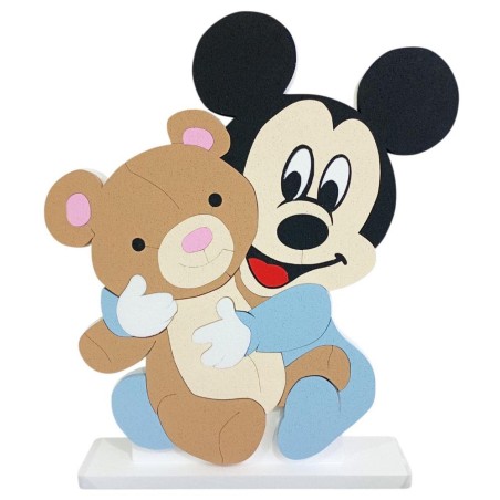 Sagoma in Polistirolo Topolino 80 cm 3D con Orsacchiotto – Decorazione Compleanno Bambini Personalizzata per Feste ed Eventi