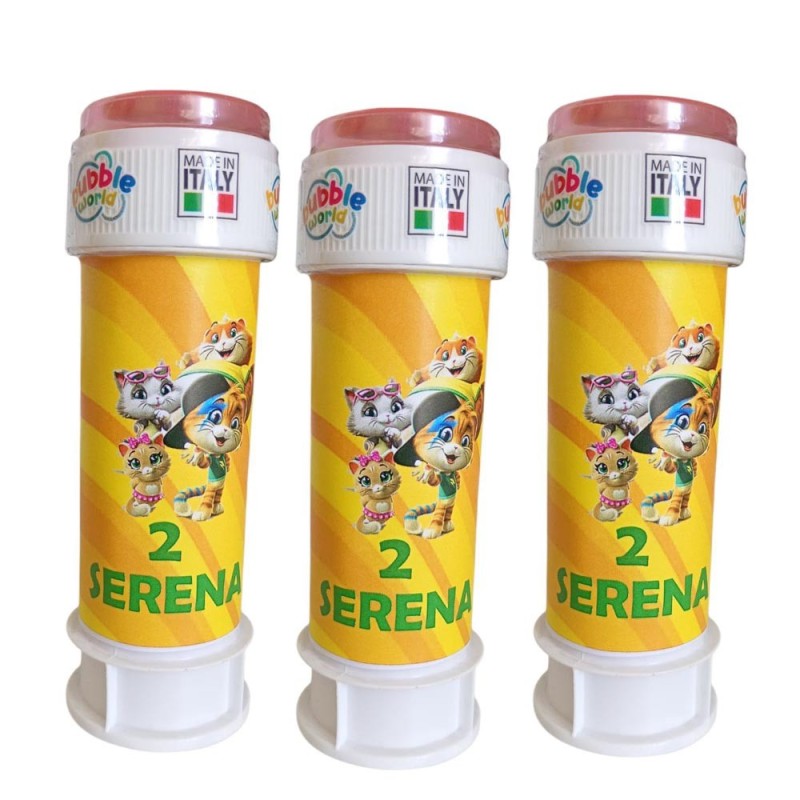 Bolle di Sapone Personalizzate 44 Gatti con Nome ed Età – Regalini Fine Festa Compleanno Bambini | Gadget Party a Tema