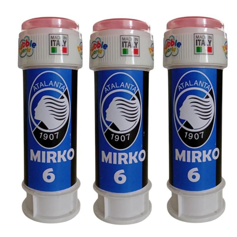 Regalini Fine Festa Atalanta Calcio – Bolle di Sapone Personalizzate con Nome ed Età | Gadget Compleanno Bambini Tema Calcio