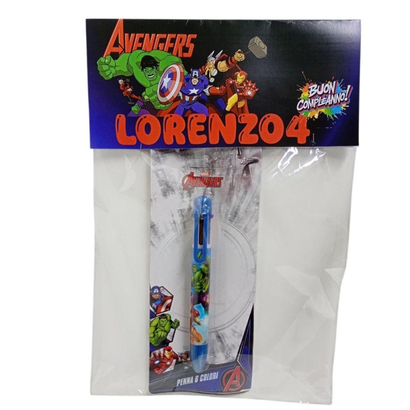 Regalini Fine Festa Avengers Personalizzati – Penna 6 Colori Supereroi con Nome | Gadget Compleanno Bambino