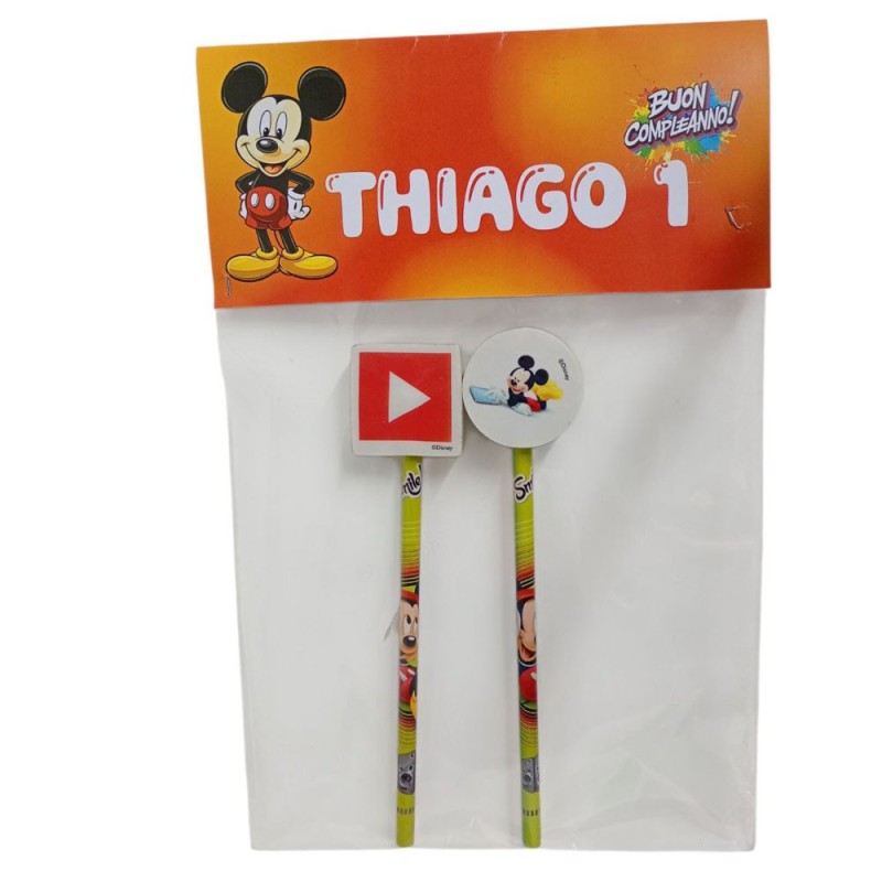 Regalini Fine Festa Compleanno Personalizzati Mickey Topolino | Set 2 Matite con Gomma – Idee Originali