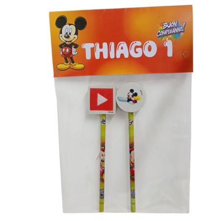 Regalini Fine Festa Compleanno Personalizzati Mickey Topolino | Set 2 Matite con Gomma – Idee Originali