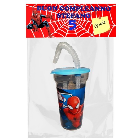 Regalini Compleanno Spiderman: Bicchiere con Cannuccia 400ml Personalizzato