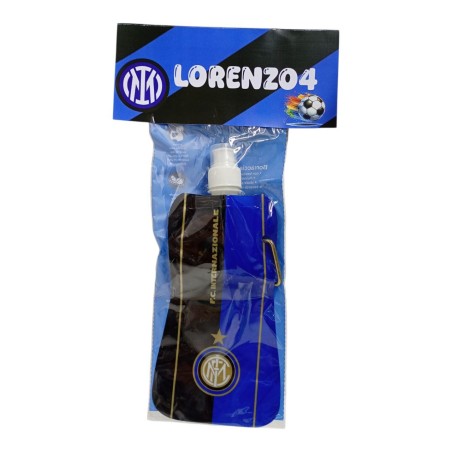 Borraccia Pieghevole FC Inter Ufficiale 480ml Gadget Fine Festa Personalizzato con Moschettone Regalino Compleanno Nerazzurro