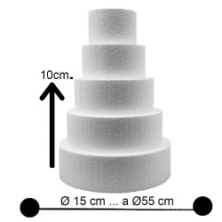 Base per Torte in Polistirolo Professionale – Formato Tondo, Varie Misure (H 10 cm) | Supporto Rigido per Cake Design e Dummy