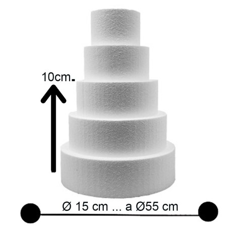 Base per Torte in Polistirolo Professionale – Formato Tondo, Varie Misure (H 10 cm) | Supporto Rigido per Cake Design e Dummy