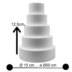 Base per Torte in Polistirolo Professionale – Formato Tondo, Varie Misure (H 12,5 cm) | Supporto Rigido per Cake Design e Dummy