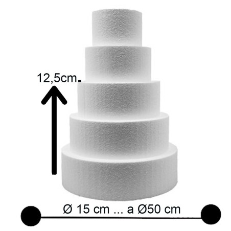 Base per Torte in Polistirolo Professionale – Formato Tondo, Varie Misure (H 12,5 cm) | Supporto Rigido per Cake Design e Dummy