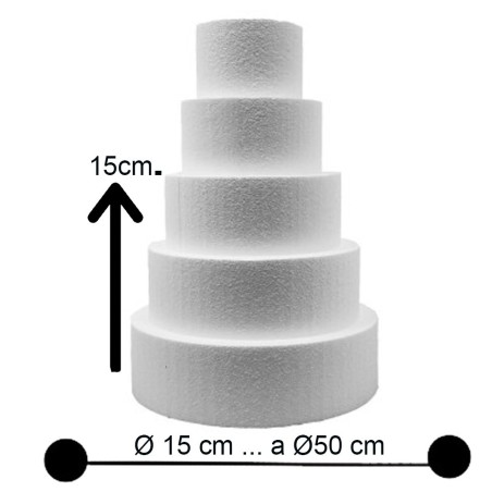 Basi per Torte Polistirolo Tonde H 15cm Dummy Cake Varie Misure da 10cm a 50cm Supporto Rigido per Cake Design e Dummy Cake