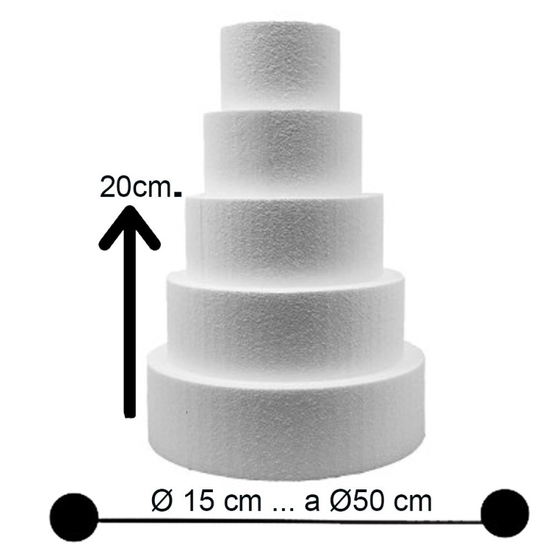 Base per Torte in Polistirolo Professionale – Formato Tondo, Varie Misure (H 20 cm) Supporto Rigido per Cake Design e Dummy Cake
