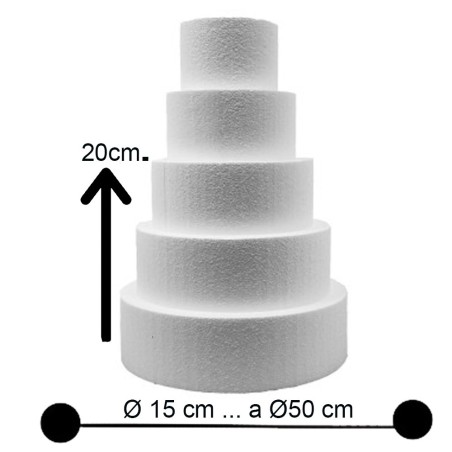 Base per Torte in Polistirolo Professionale – Formato Tondo, Varie Misure (H 20 cm) Supporto Rigido per Cake Design e Dummy Cake