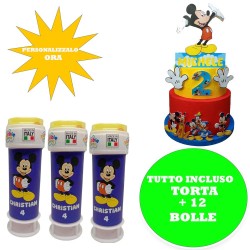 Kit Festa Topolino Mickey – Torta Scenografica 3D in Polistirolo + 12 Bolle Personalizzate | Decorazioni Compleanno Disney