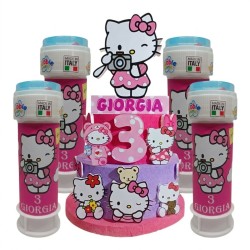 Kit Festa Hello Kitty Essential – Torta Scenografica 3D Personalizzata + 12 Bolle di Sapone