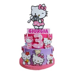 Kit Festa Hello Kitty Essential – Torta Scenografica 3D Personalizzata + 12 Bolle di Sapone