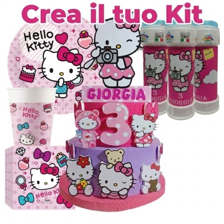 Kit Festa Hello Kitty FULL – Torta 70cm, Coordinato e Bolle