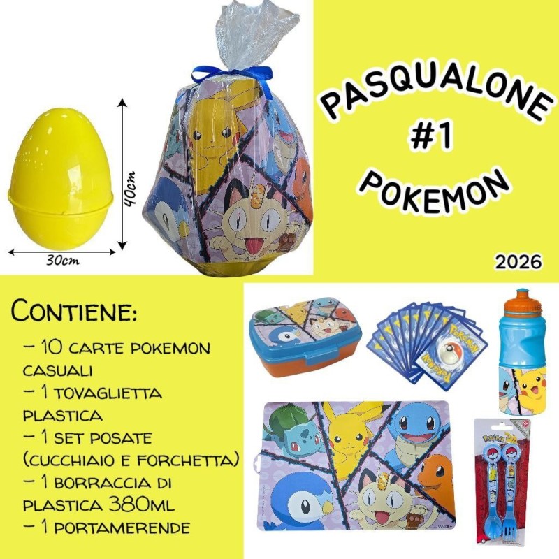 Maxi Sorpresone Pokémon Pasqua 3D (40cm) | Uovo Gigante con Borraccia, Carte e Set Pappa