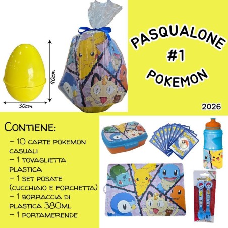 Maxi Sorpresone Pokémon Pasqua 3D (40cm) | Uovo Gigante con Borraccia, Carte e Set Pappa