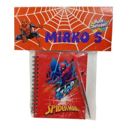 Set Regalo Fine Festa Spiderman Personalizzato | Taccuino a Spirale Marvel e Penna Gadget Compleanno Bambino con Nome e Età