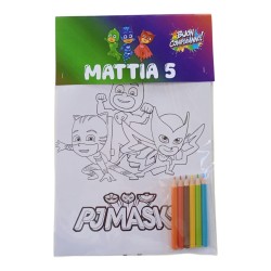 Regalini Fine Festa PJ Masks Personalizzati – Kit da Colorare con Nome e Età (Album + Matite)
