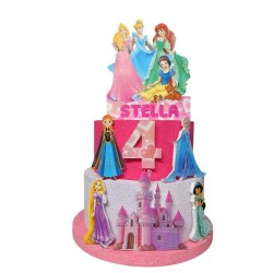 Torta Scenografica Principesse Disney & Frozen 3D Dummy Cake 3 Piani Personalizzata Nome/Età Castello Incantato e 7 Personaggi