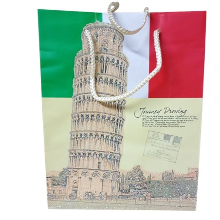 Busta Regalo Shopper Italia: Torre di Pisa Glitterata (20x15x8 cm)