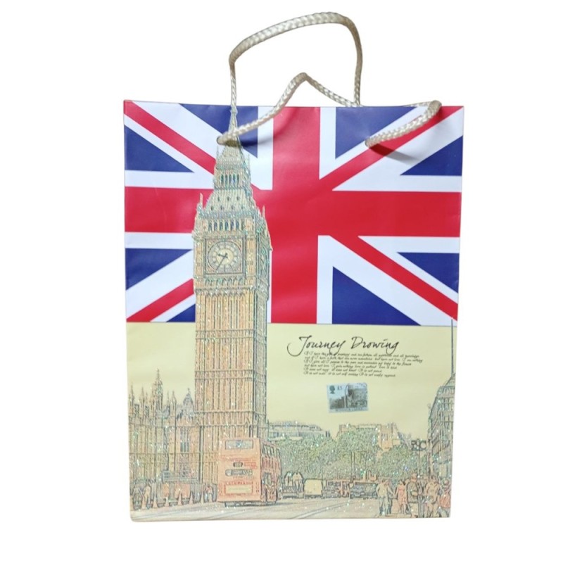 Busta Shopper Londra: Big Ben e Union Jack Glitter – 20x15x8 cm