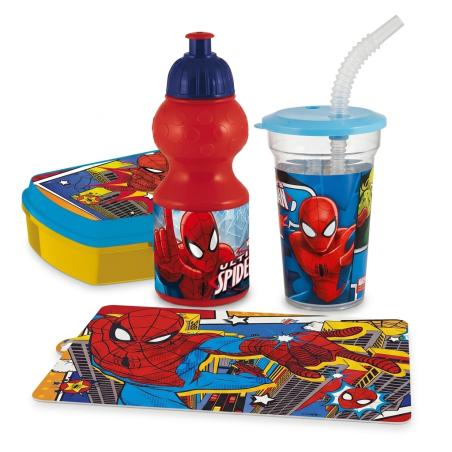 Set Merenda Spiderman Marvel 4 Pezzi – Borraccia, Bicchiere, Portapranzo e Tovaglietta